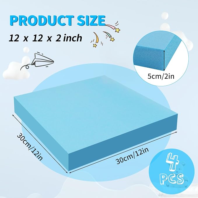 LuckyFoam Blue 4 Pack 12x12x2 inch Foam Sheets 2 Inch Thick | Polystyrene - Image 2