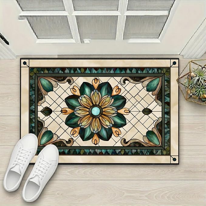 Stained Glass Floral Faux Cashmere Non-Slip Rug 15.7x23.6 Inches, Washable Low - Image 9
