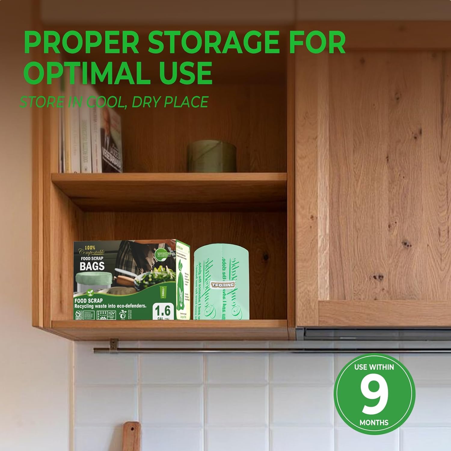 1.6 Gallon Handle Tie Compostable Food Scrap Bags For Counter Top Compost Bin, Small Compost Bags, 80 Count, 6 Liter, BPI & OK compost INDUSTRIAL Certified