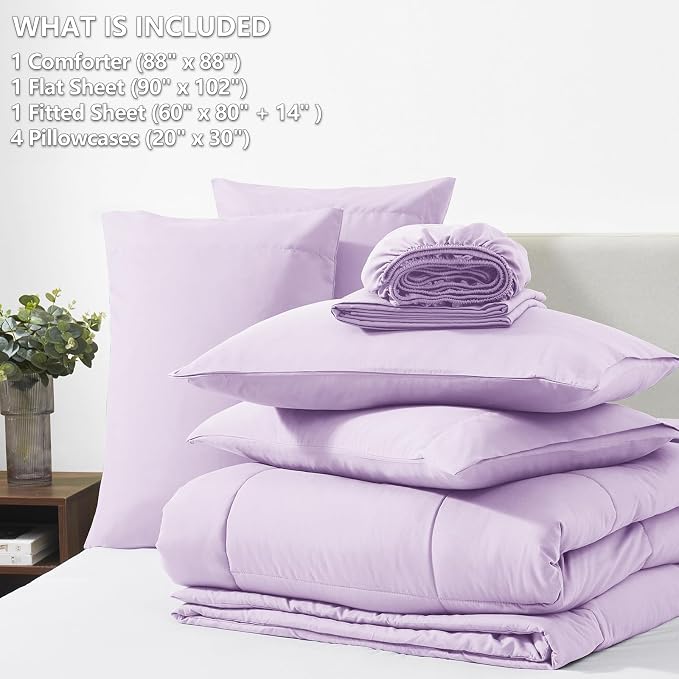 CozyLux Queen Comforter Set Lavender, 7 Pieces Bed in a Bag, Light Purple - Image 6