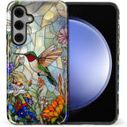 for Samsung Galaxy S24 Plus Case, Hummingbird Wildflower Stained Glass Pattern - Image 2