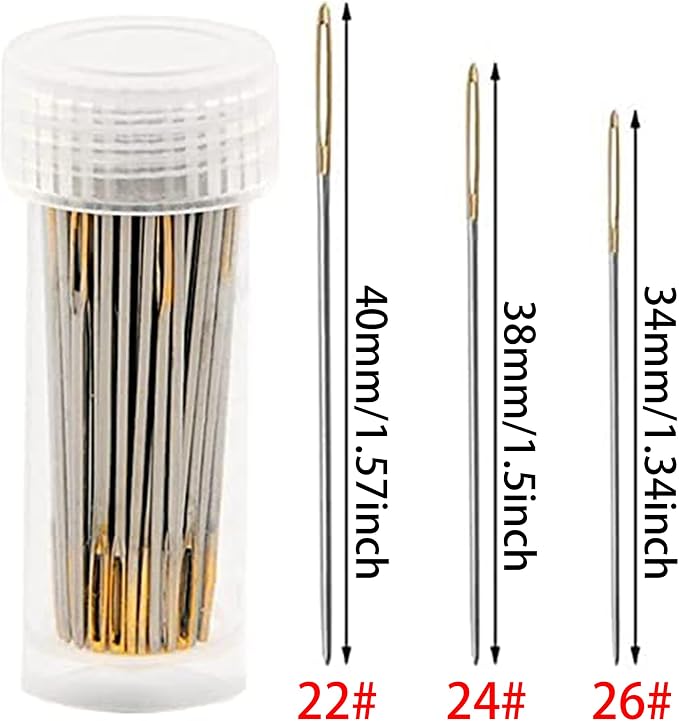 90pcs Cross Stitch Needles +2 Needle Threader Golden Color Large Eyes Cross - Image 2