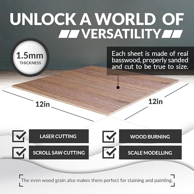 Walnut Plywood Sheets for Crafts 1/8 inch, 3mm Plywood Sheet for Laser Cutting - Image 2