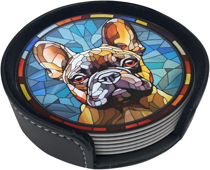 Drink Coaster Set of 6, French Bulldog Dog Mom Lover Gift, Leather Drink by petloverdoglovercommunity