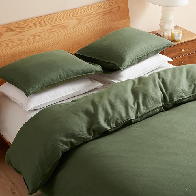 DAPU 100% Linen Olive Green Duvet Cover Set, Pure Natural French Flax Linen - Image 5
