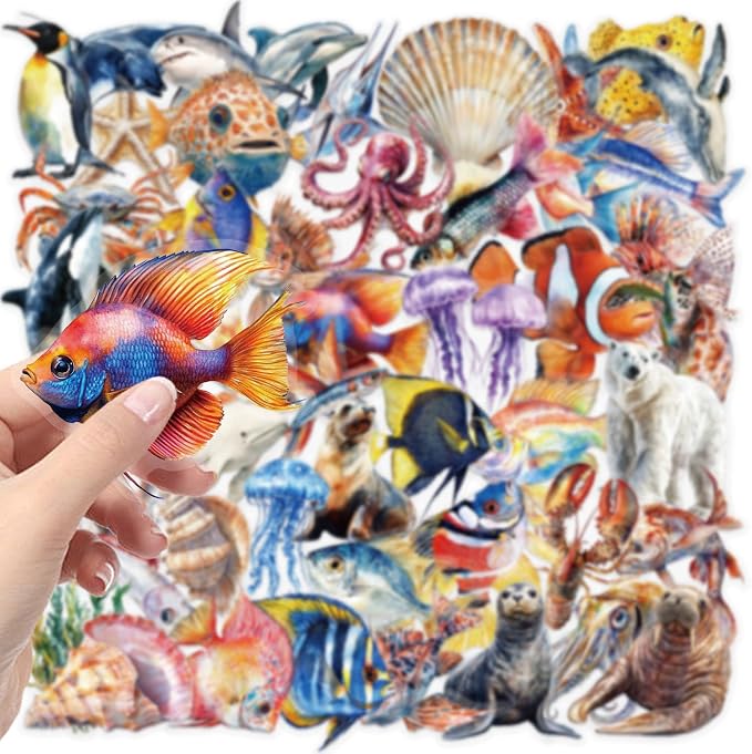50Pcs Cartoon Marine Life Stickers Waterproof PET Water Bottle Decal Marine - Image 7