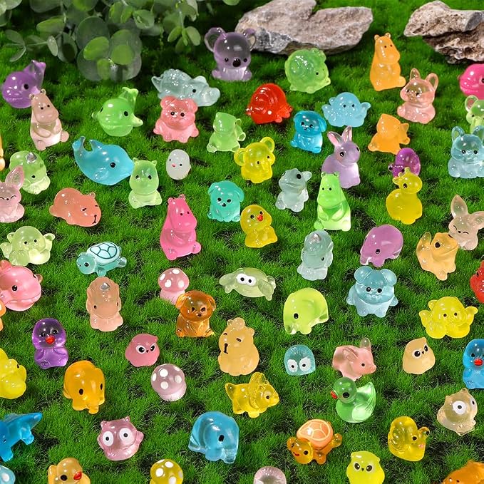 DIYDEC 184PCS Luminous Mini Resin Animals, Miniatures Figures Glow in The Dark - Image 3