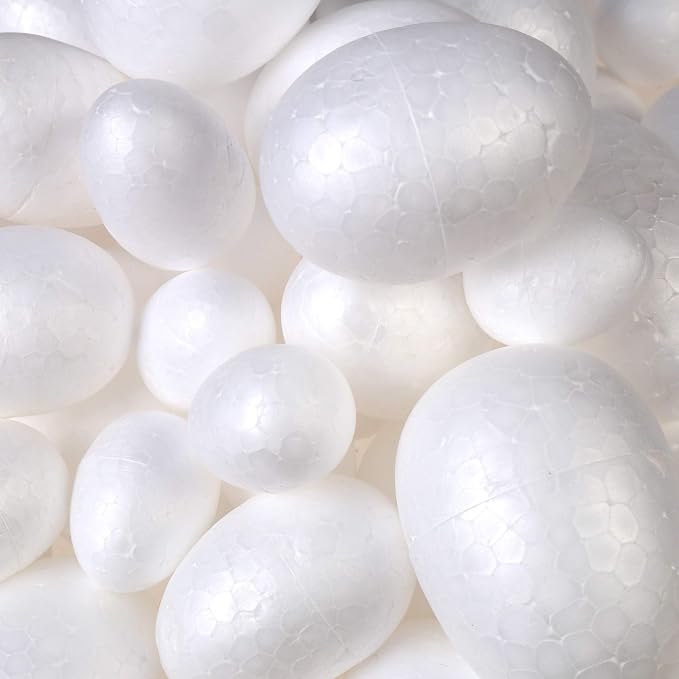 DIYASY 50 Pcs Foam Eggs, 3.5-7cm White Foam Eggs Shape Smooth Mixed Craft - Image 3