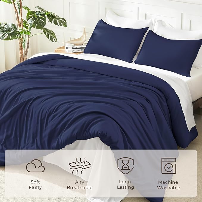 Litanika Navy Blue Comforter Set California King Size, 3 Pieces Cal King - Image 3