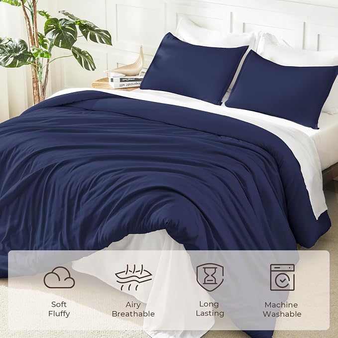 Litanika Navy Blue Twin/Twin XL Comforter Set, 2 Pieces Lightweight Solid - Image 3