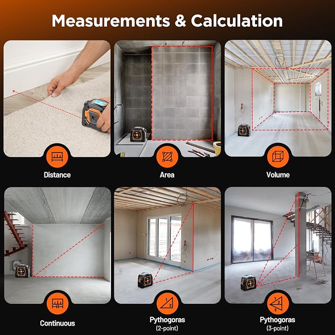 Laser Tape Measure 2-in-1, 197Ft Laser & 16Ft Digital Tape Measure | LCD Display - Image 7