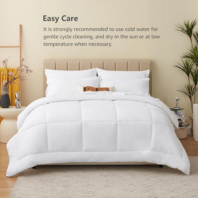 CozyLux King Size Comforter Set White, 7 Pieces Bed in a Bag, All Season - Image 4