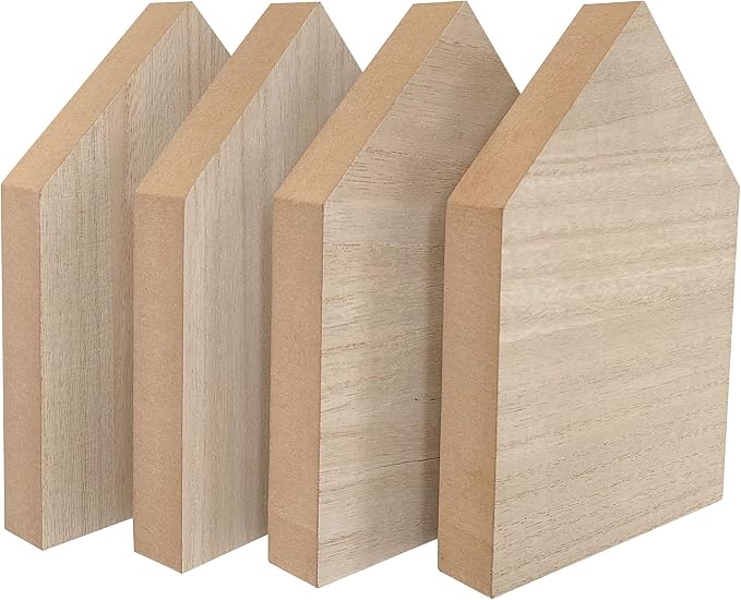 4 Pack 8 Inch Wooden House Shape Block Unfinished Wood Farmhouse Cutouts - Image 4