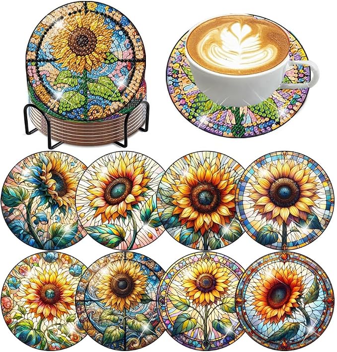 ijbnhd 8 PCS Sunflower Diamond Painting Coasters | Sunflower Diamond Art by ijbnhd