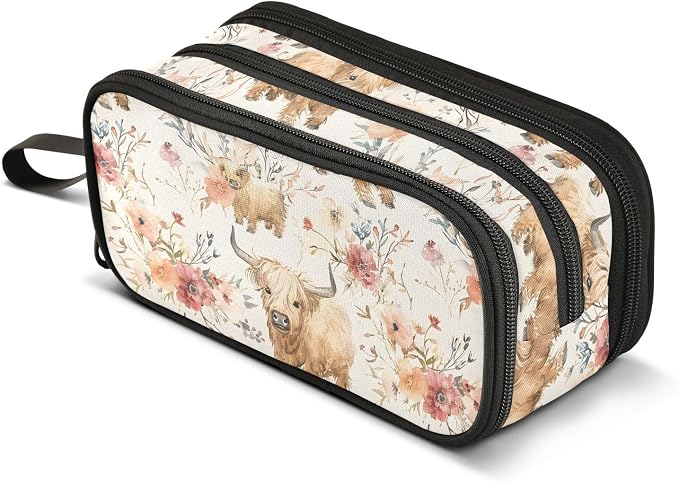 Cute Highland Cows Flowers Pencil Case Box Boys Girls Large Pencil Pouch by BOENLE-WELCOMEYOURCOMING