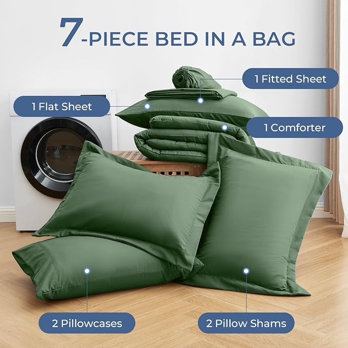 Sasttie Queen Comforter Set, 7 Pieces Bed in a Bag Queen, Complete Bedding Set - Image 6