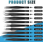 10Pcs Precision Tweezers Set, Upgraded Anti-Static Stainless Steel Tweezers - Image 3