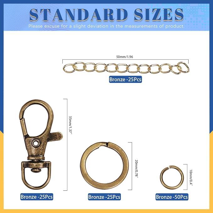 Glarks 125pcs Bronze Keychain Making Kit, Keychain Craft Supplies Including Key - Image 2