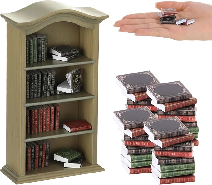 36 Pcs 1:12 Scale Miniatures Dollhouse Books and Wooden Bookcase | 4 Floors by Guiqulai
