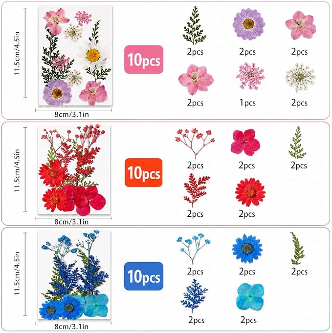 155 pcs Dried Flowers for Resin, Natural Flowers and Leaves Kit - Image 3