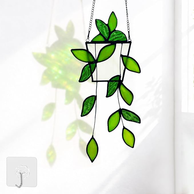 Plant Stained Glass, Stained Glass Window Hanging, Real Handmade Suncatcher by Royxen