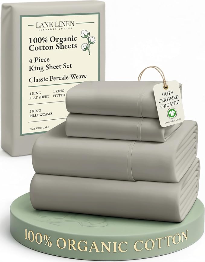 LANE LINEN 100% Organic Cotton King Sheet Set, Soft & Comfy Percale Eco by LaneLinen