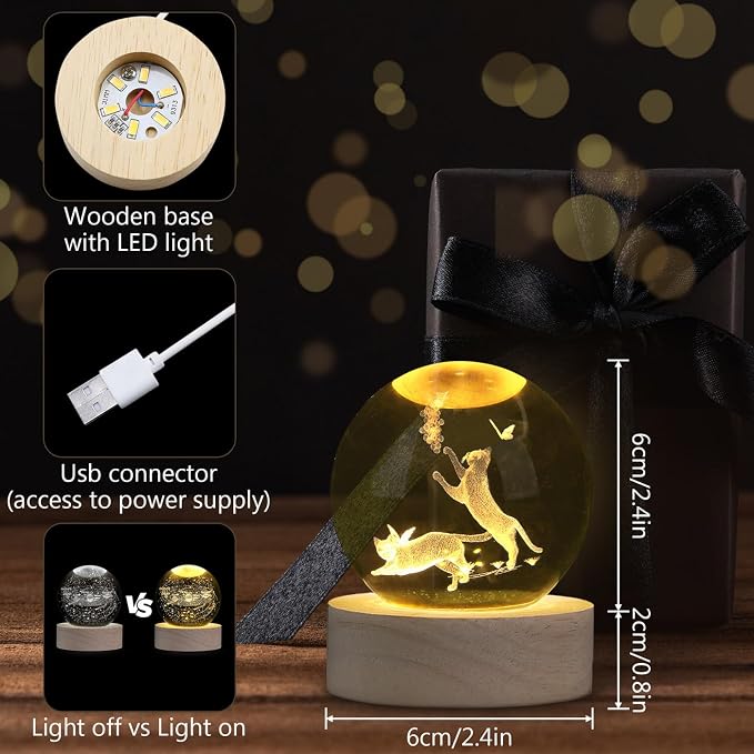 MAIBAOTA 3D Cat Decor Crystal Ball 2.4 Inches Glass Ball Cat Gifts - Image 3