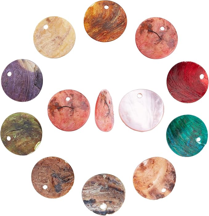 SUNNYCLUE 1 Box 100Pcs 10 Colors Shell Charm Bulk Colorful Flat Round Assorted by SUNNYCLUE