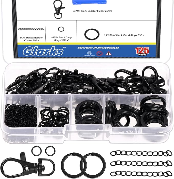 Glarks 125pcs Black Keychain Making Kit, Keychain Craft Supplies Including Key by Glarks