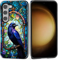 for Samsung Galaxy S23 Case, Crow Faux Stained Glass Pattern Glossy 2 in 1 by Teonvpu