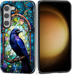 for Samsung Galaxy S23 Case, Crow Faux Stained Glass Pattern Glossy 2 in 1 by Teonvpu
