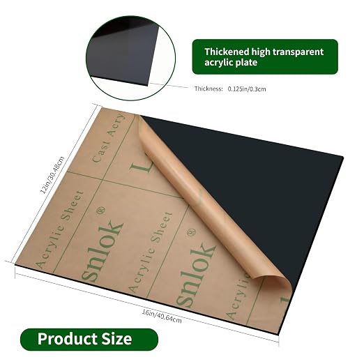 Lesnlok Black Transparent Acrylic Sheet 1/8 inch Thick 3mm 2 Pieces 12 x 16 - Image 2