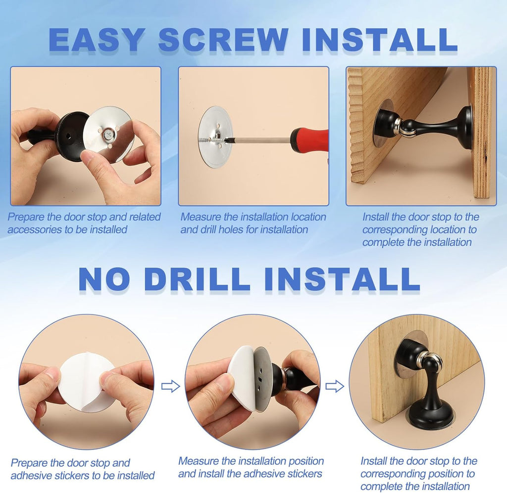 uxcell Magnetic Door Stopper, Stainless Steel Heavy Duty Door Holder, No Drilling Doors Knob Wall Protector with Self-AdhesiveTapes and Screws for Home Office Wall Floor Mounting, Gold