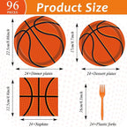 96Pieces Basketball Tableware Set Sport Party Disposable Plates Napkins Fork - Image 2