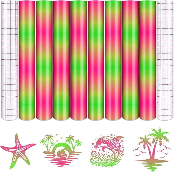 Tintnut Gradient Permanent Vinyl 8 Pcs12x10in Green Pink Adhesive Vinyl | by Tintnut