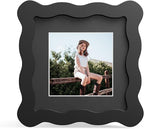 4x4 Picture Frame with Mat for 3x3, Wavy Edge Wooden Real Glass Photo Frame for by THKRLOF