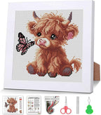 Cross Stitch Kits For Adults Beginners, Highland Cattle Stamped Cross Stitch by VIGEGU