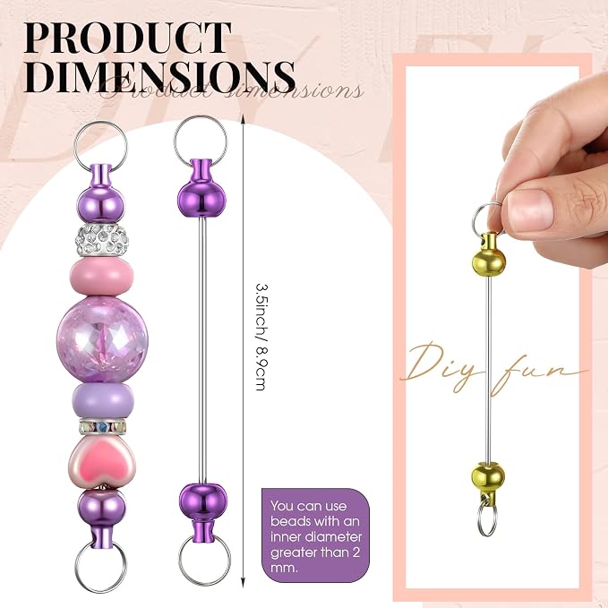 Tondiamo 24 Pcs Beadable Keychain Bars Bulk Blank DIY Metal Beaded Keychain - Image 3