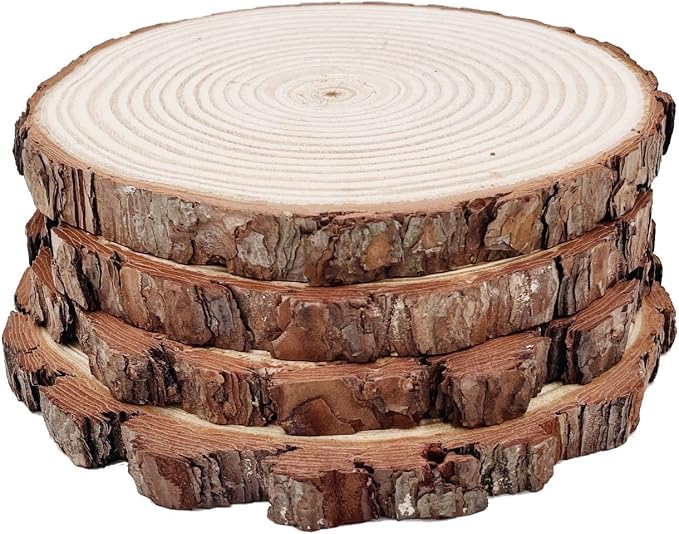 Natural Round Discs Rustic Wood Slices 4 PCS 8.2-9 inch Unfinished Wood kit - Image 2