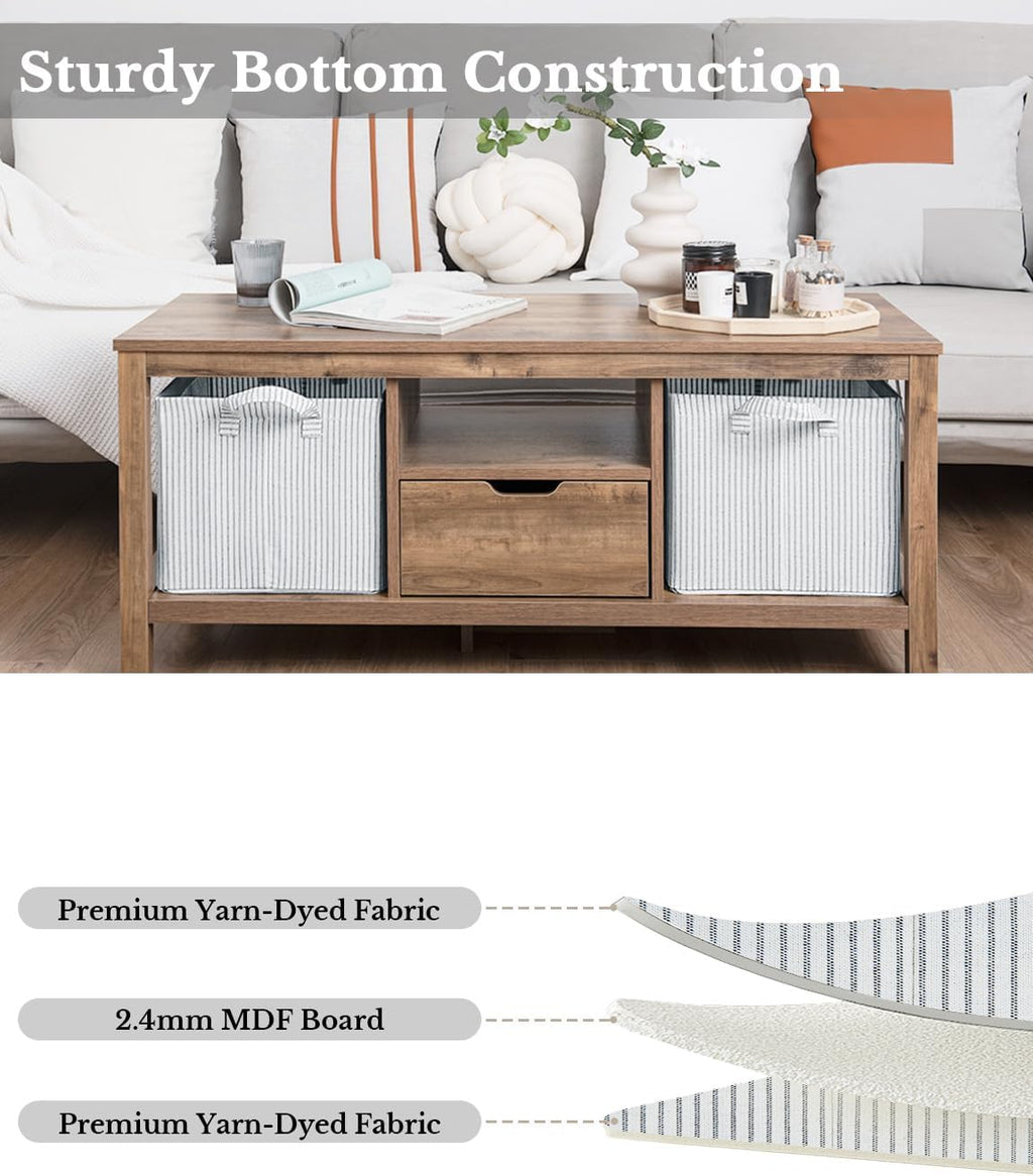 StorageWorks Storage Bins, Fabric Storage Bins for Shelves, Large Storage Baskets with Metal Frame, Closet Baskets and Bins with Handles, Khaki and Beige Stripes, 2-Pack