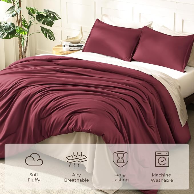Litanika Comforters Twin XL Size Burgundy, 2 Pieces Lightweight Solid Bedding - Image 3