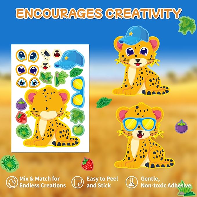 Aowplc 48 Make A Safari Animal Sticker Sheets - Image 3