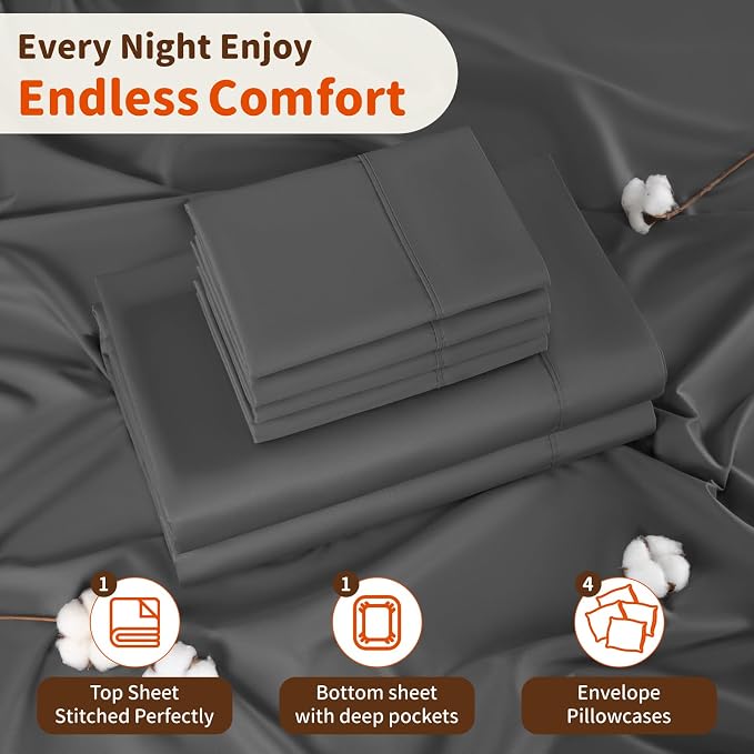 LBRO2M 1000 Thread Count 100% Egyptian Cotton Sheets Set 6 Piece Sets King Bed - Image 5