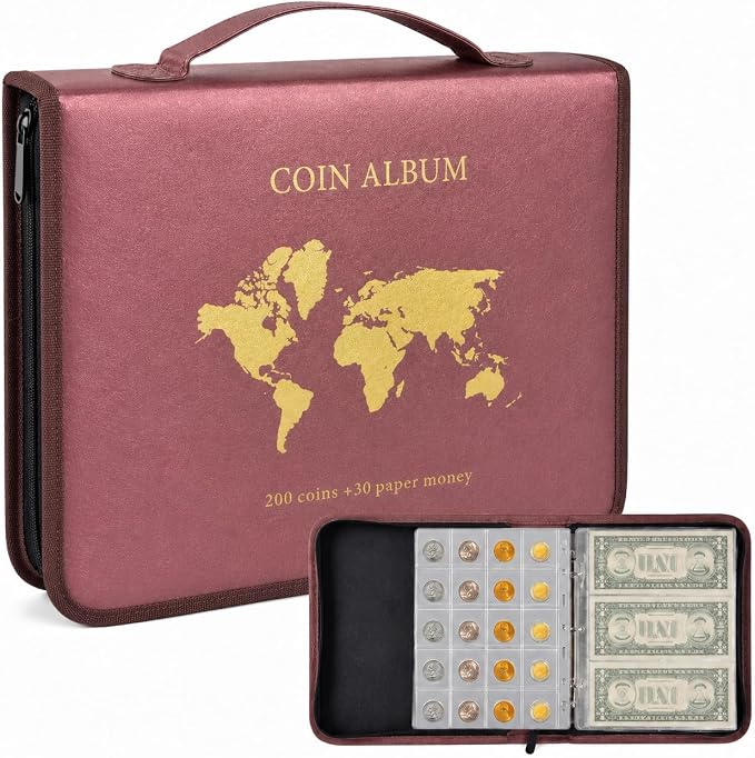 Coin Collection Book Holder for Collectors, 200 Pockets Collecting Album& 30 by Ankhohstoragehardcase
