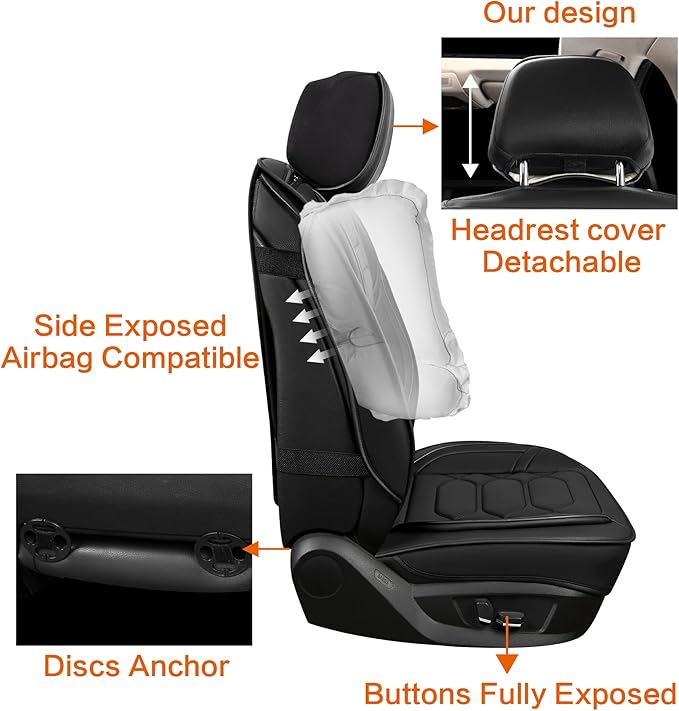 Pariitadin Leather Car Seat Covers Front Pair, Waterproof Faux Leather Seat Covers for Cars, Non-Slip Car Interior Covers Universal Fit for Most Cars Sedans Trucks SUVs, Black
