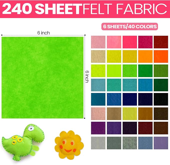 Reginary 240 Pcs 6 x 6 Inch Felt Sheets - Image 2