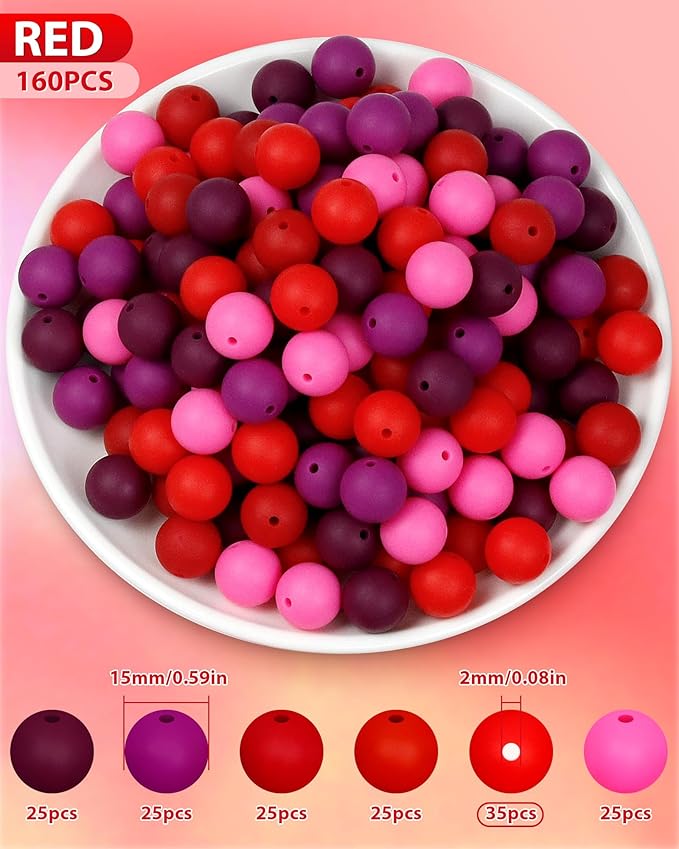 FIVEIZERO 160PCS 15mm Round Silicone Beads, Wear-resistant, Easy-clean - Image 2