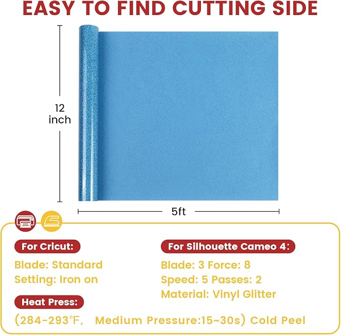 Glitter Heat Transfer Vinyl Rolls 12" x 5FT Sky Blue - Image 2