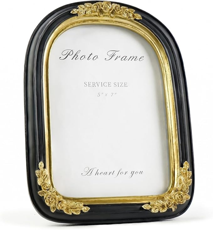 Cuspin Vintage 5x7 Picture Frame Black and Gold, Ornate Arched Resin Photo Frame by Cuspin