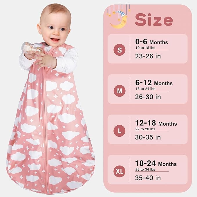 Baby Sleep Sack 18-24 Months Baby Wearable Blanket 100% Rayon Cotton 2-Way Zipper Toddler Sleeping Sack，Comfy Soft Lightweight TOG 0.3（Cloud）